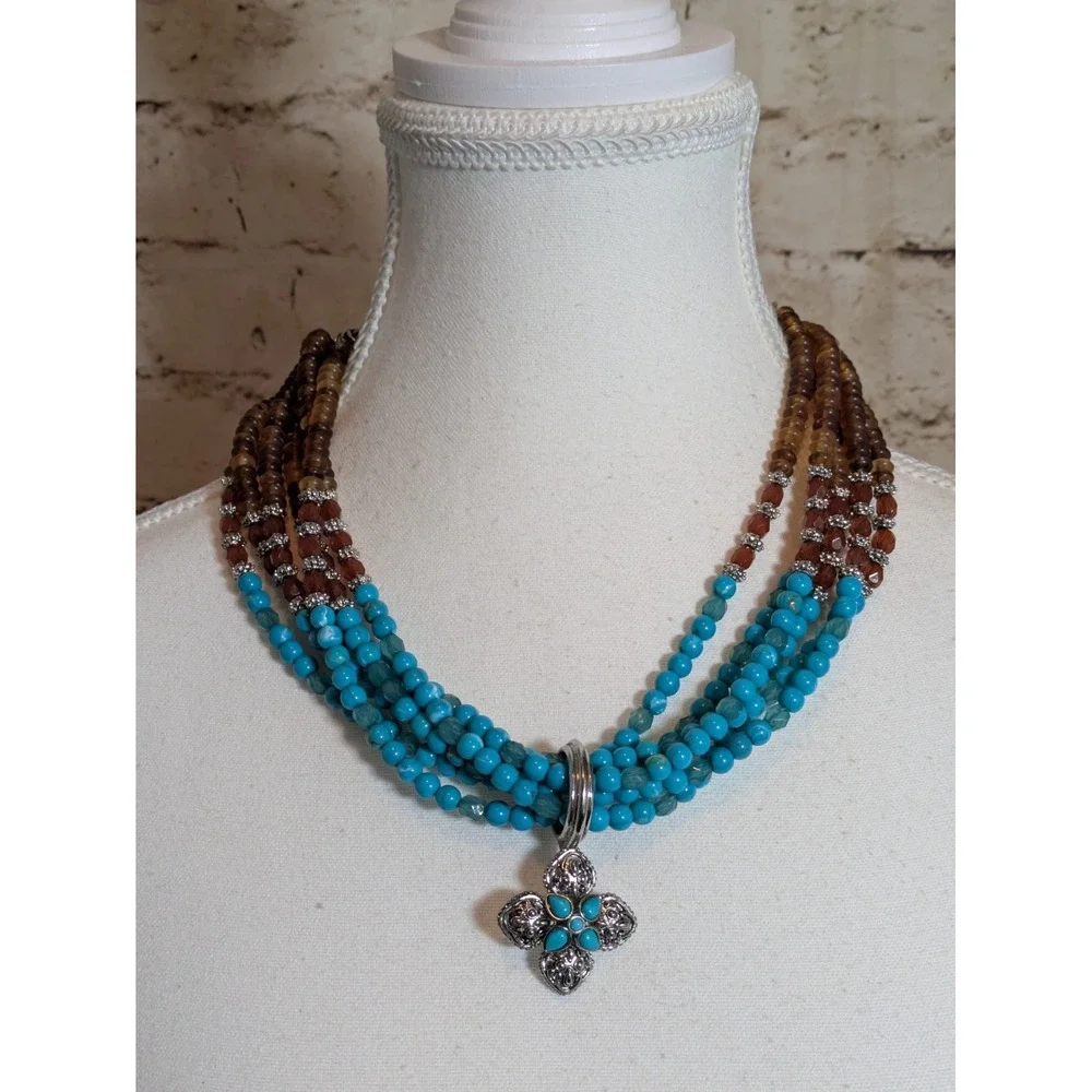 RJ Graziano Multi Strand Beaded Necklace Faux Turquoise AB Aurora Borealis 18